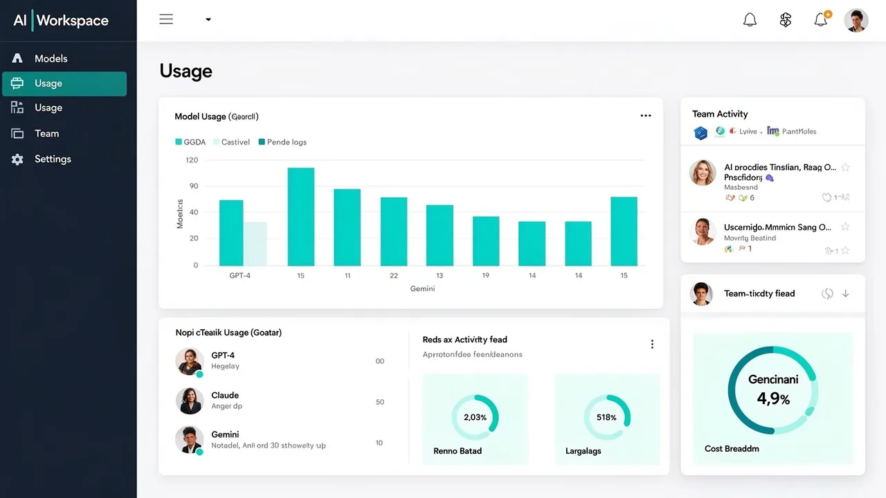 Botnea dashboard showing workspace activity and model usage over time